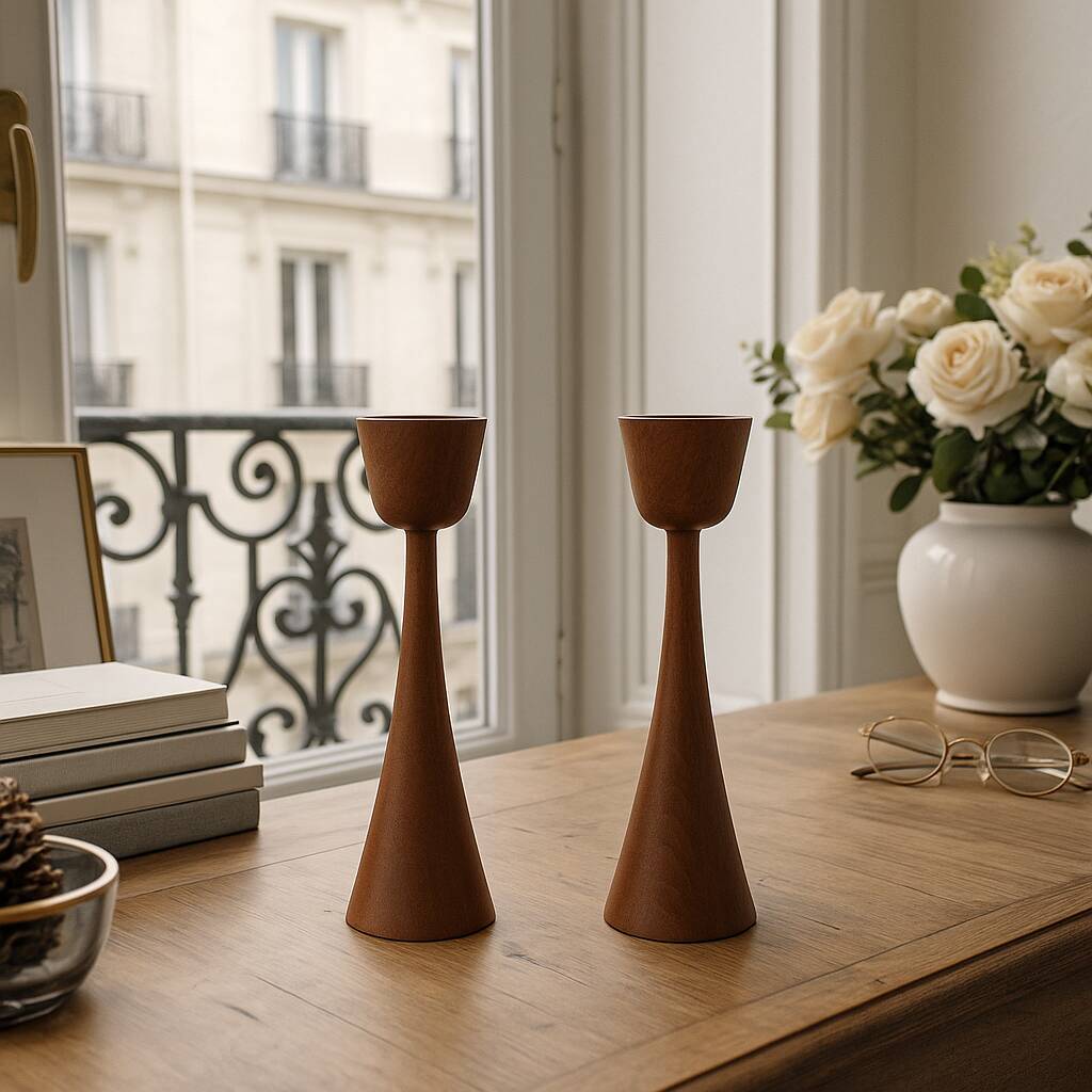Pair of teak candlesticks – Danish design, 1960s