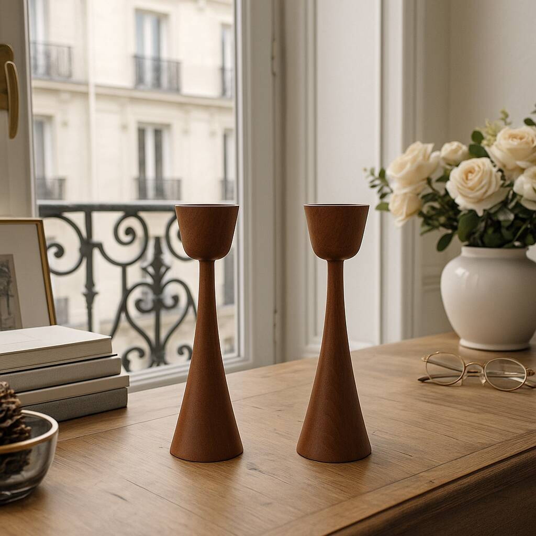 Pair of teak candlesticks – Danish design, 1960s