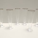 Set of Six Octagonal Hand Blown Murano Glass Flutes by Carlo Moretti, Italy