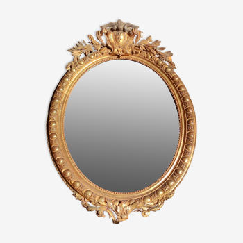 Old large oval golden mirror 81x116cm