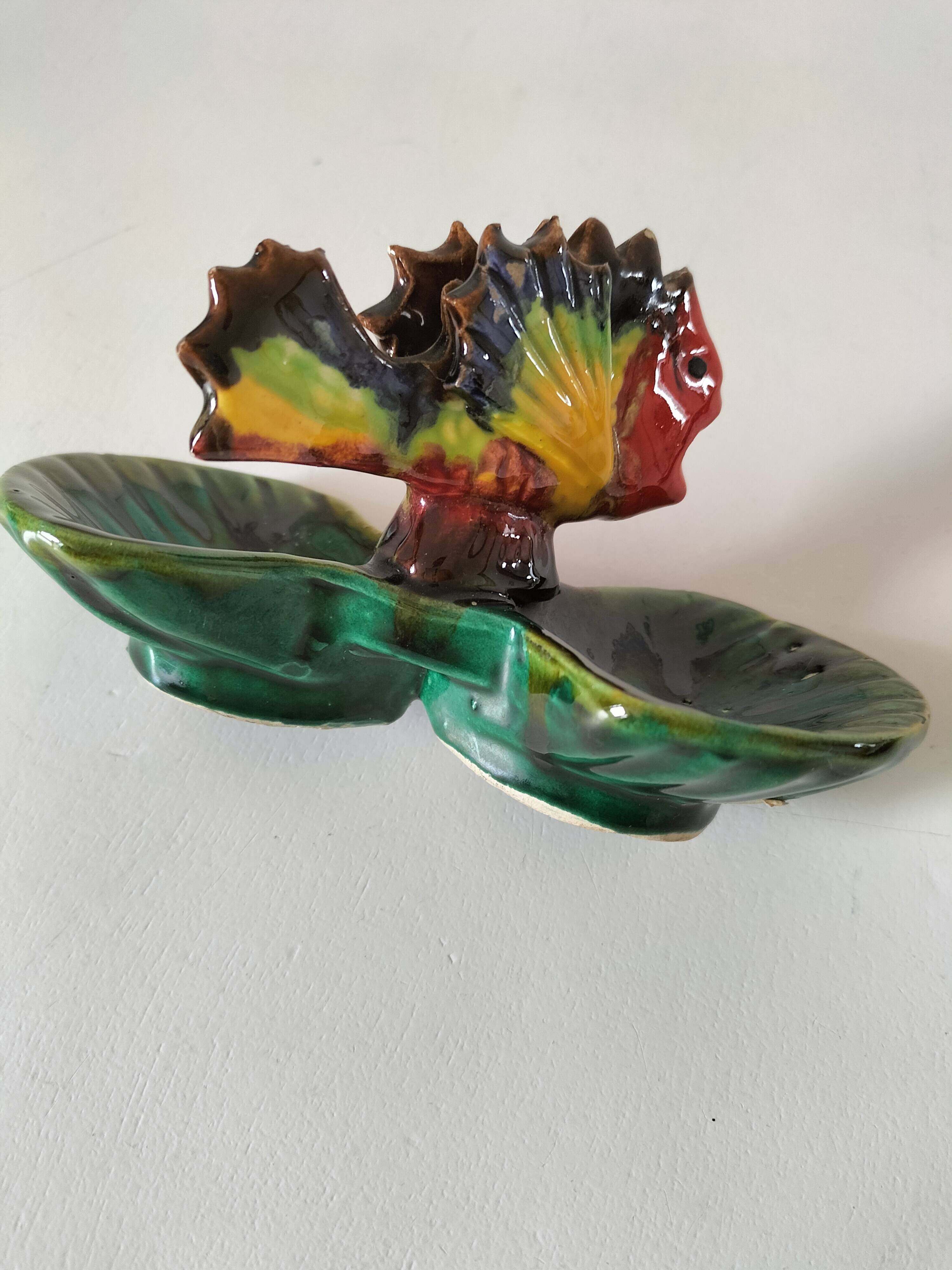 Vintage 1960s-1970s fish barbotine pocket vases