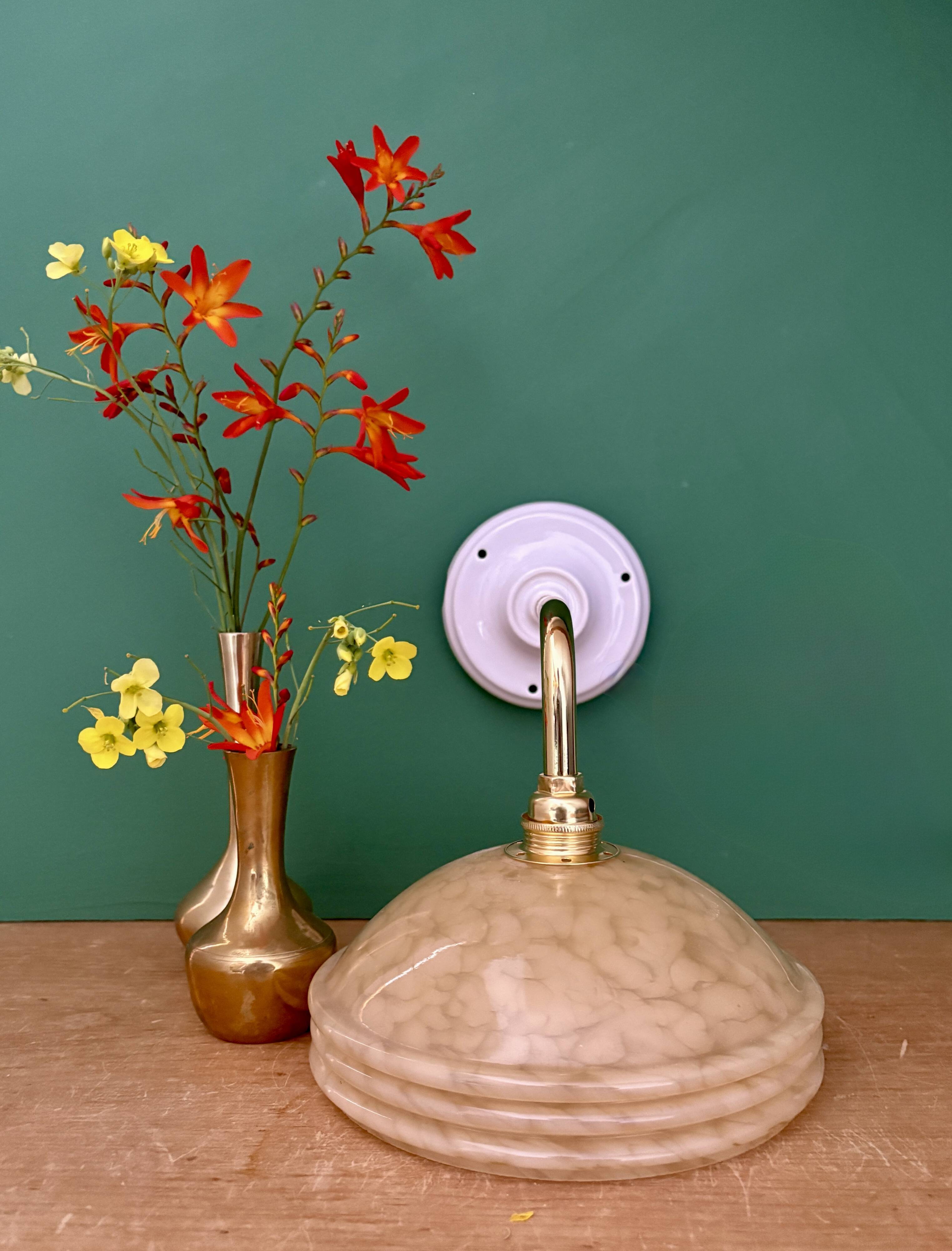 Vintage angled wall lamp with pale yellow Clichy glass shade