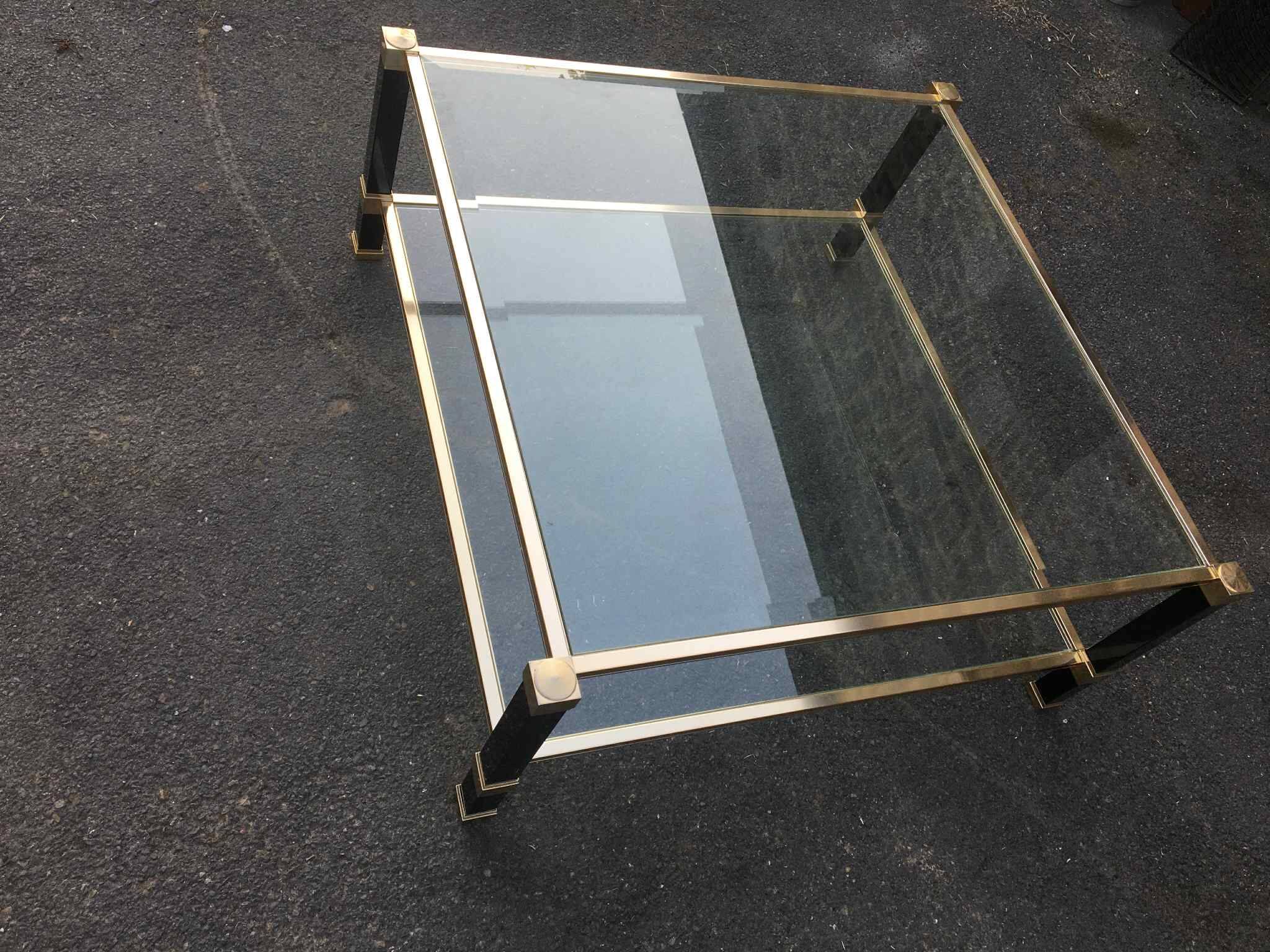 Pierre Vandel two-tier coffee table in lacquered metal and glass