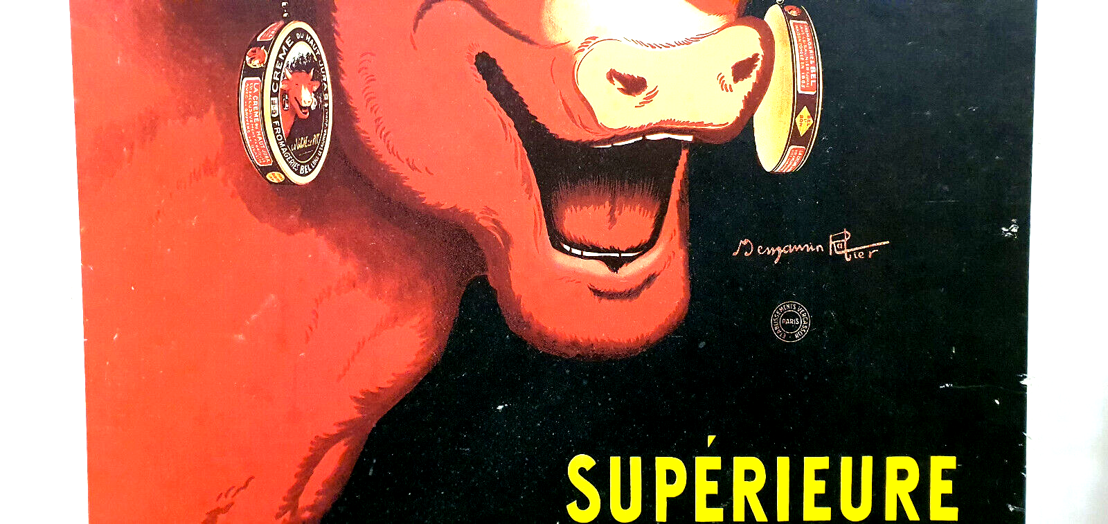 ancienne affiche 46x66 cartonné publicitaire vache qui rit benjamin rabier édition clouet
