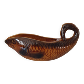 Sarreguemines / Sauce boat in the shape of a fish in Barbotine ceramic