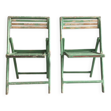 Pair of folding wooden children's chairs La Continentale Belgium - vintage