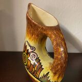 Quimper fouillen faience pitcher from the 50s/60s oblique shape gorse decor