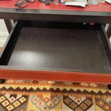 Wenge console desk / red leather top and drawer