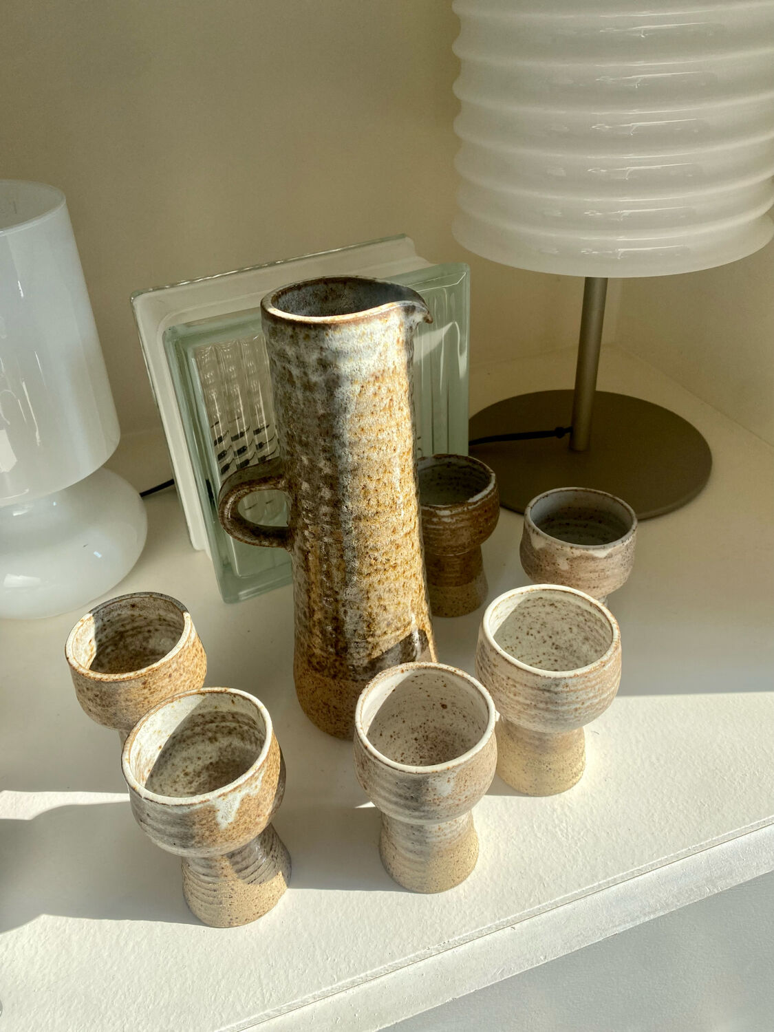 Vintage stoneware coffee set and ceramic cups