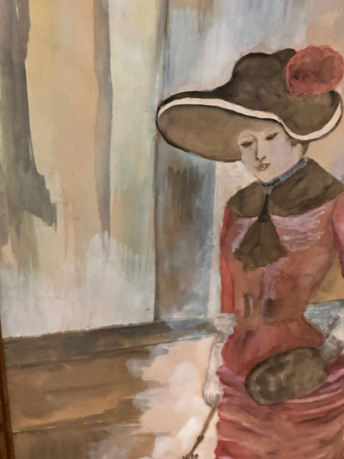 Large Framed Watercolor - An Elegant Woman - Signed 1900s