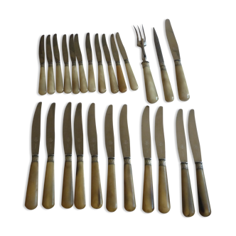 22 knives and 3 covered service bakelite manufrance