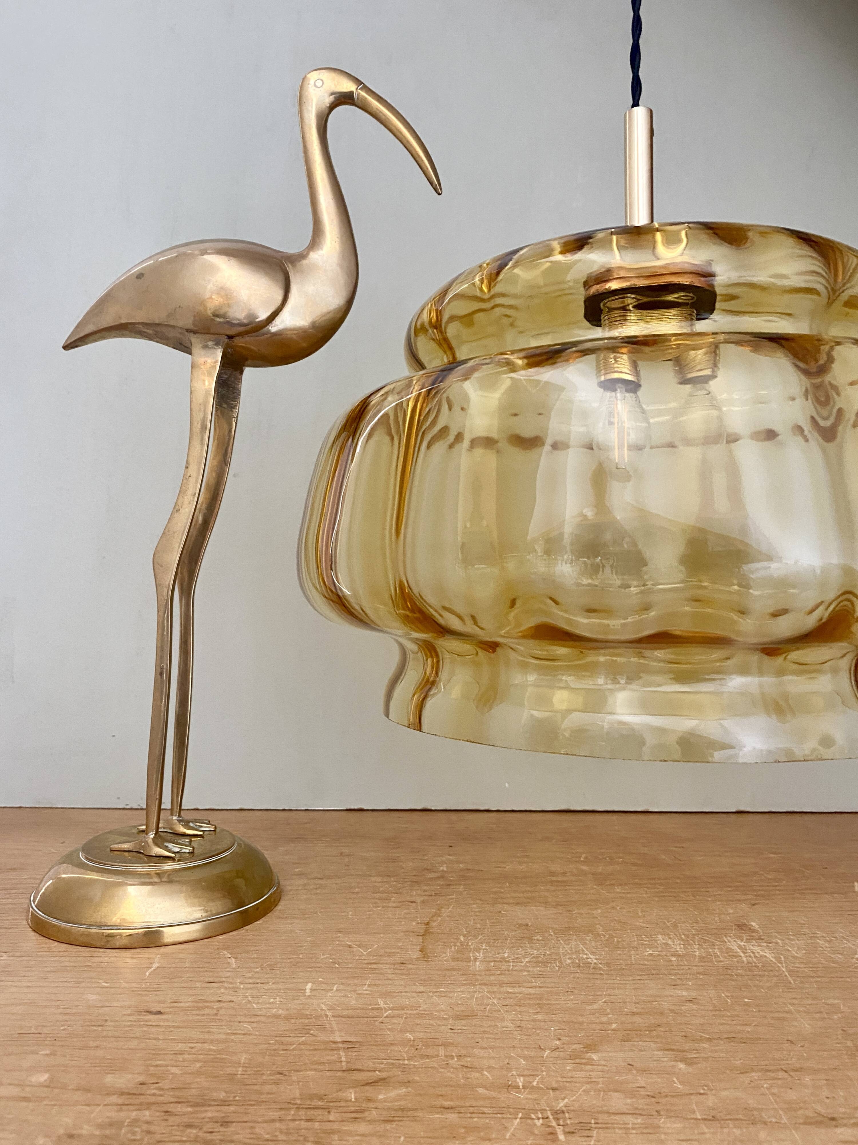 XXL vintage amber glass globe pendant light