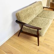 Beautiful vintage three-seater sofa from the 80s with removable cushions - long pile khaki, dark beige