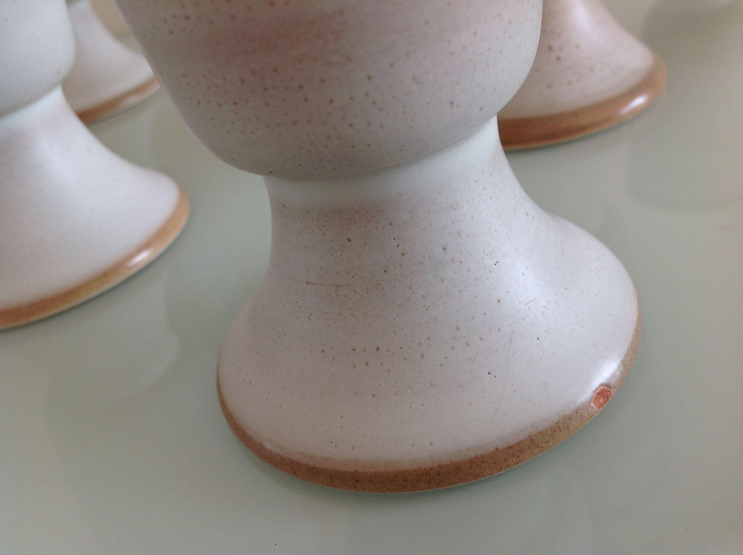 Suite of six mazagrans in grey-beige / vintage ceramic 70s-80s