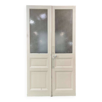 Double glazed interior door in fir from the early 20th century - 1m23.x2m27