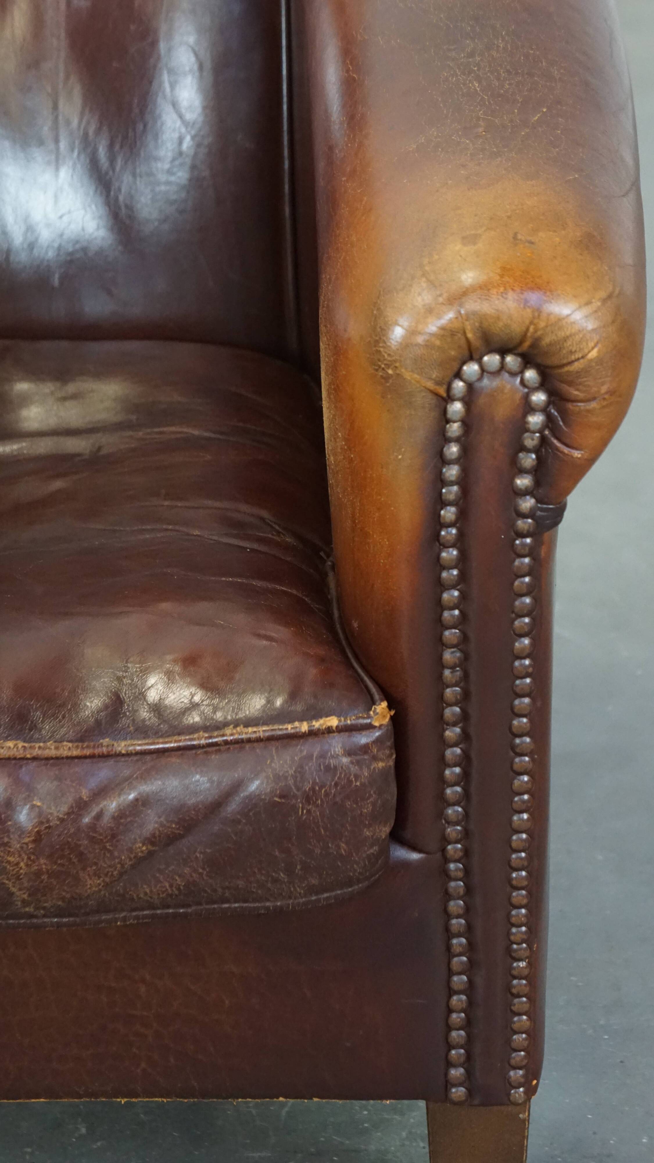 Vintage club armchair made of sheep leather