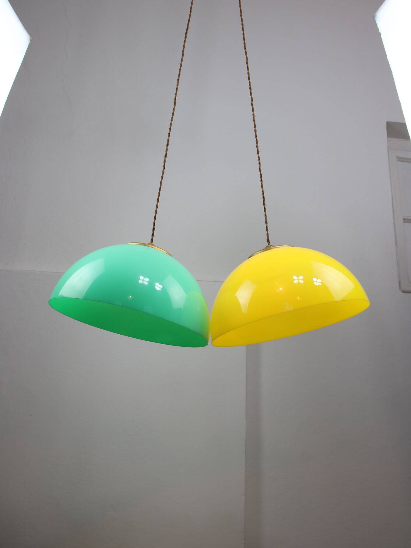 Mid-century italian brass and plexiglass pendant lamp, set of 2
