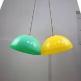 Mid-century italian brass and plexiglass pendant lamp, set of 2