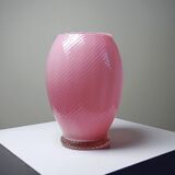 Small twisted pink opaline glass vase, Venetian Murano/Empoli vintage.