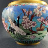Cloisonné enamel pot cover with floral decoration with heron China Japan