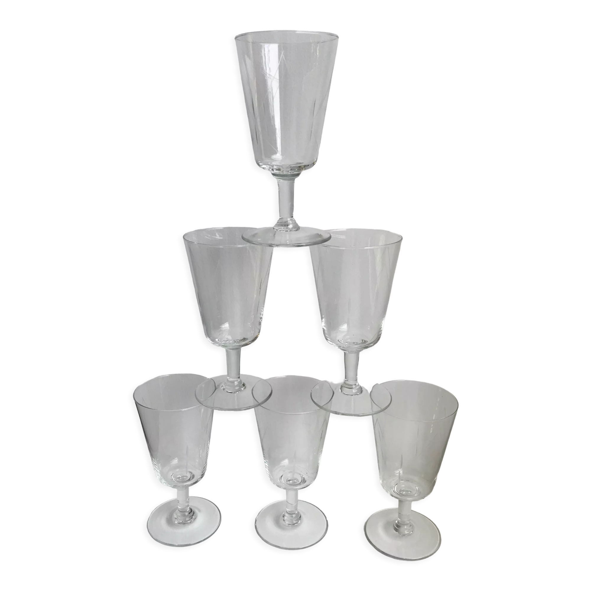 Set of 6 crystal wine glasses engraved 60s