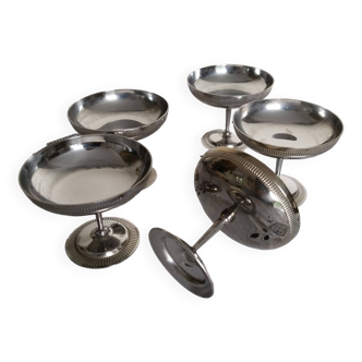 Ice cream or sorbet cups, vintage, in 18/10 stainless steel, 70s, made in France (lot 7)