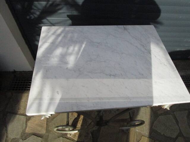 Butcher's table from the late 19th century, wrought iron, brass, and marble.