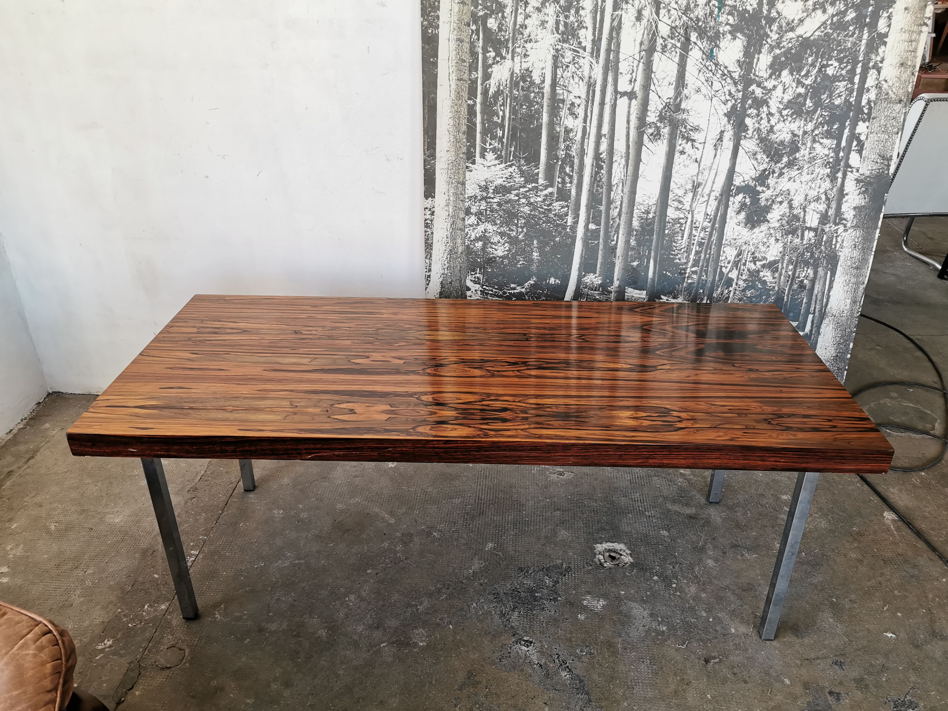 Coffee table from the 70s, chrome and rosewood