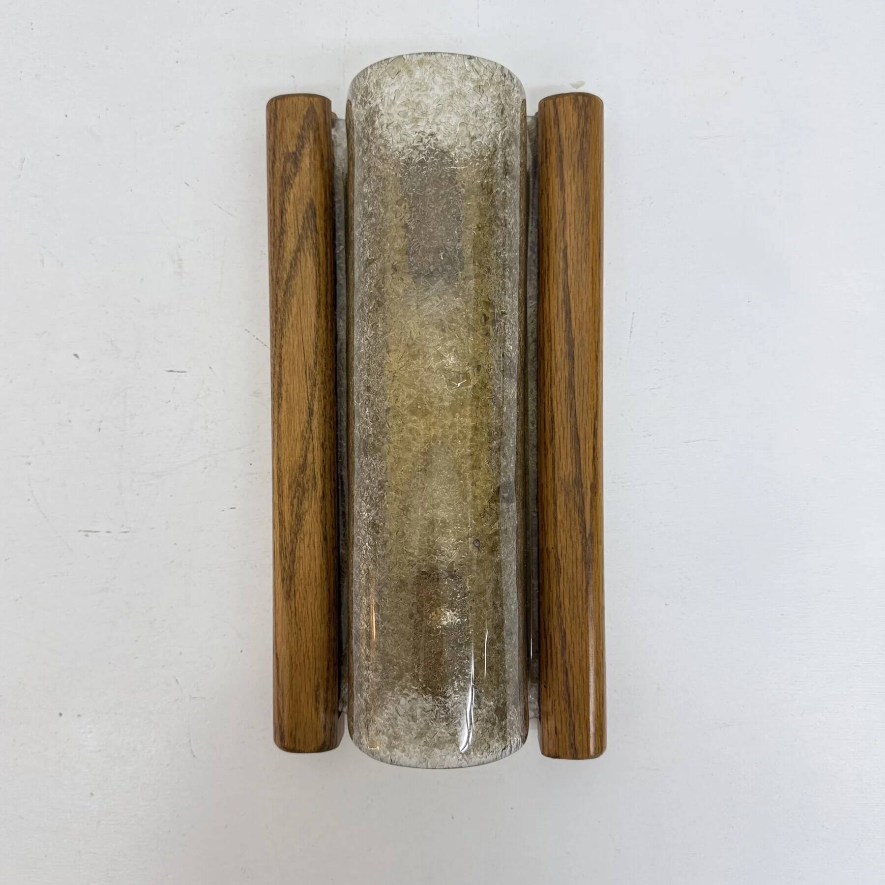 Mid-century Fisher Leuchten glass wall lamp with solid wooden detail, 1970s