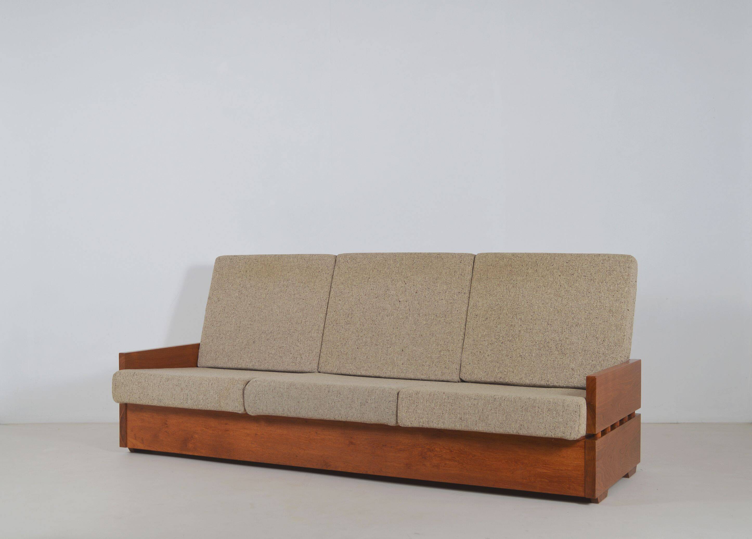 Set of Brutalist armchairs in solid wood, 1970s