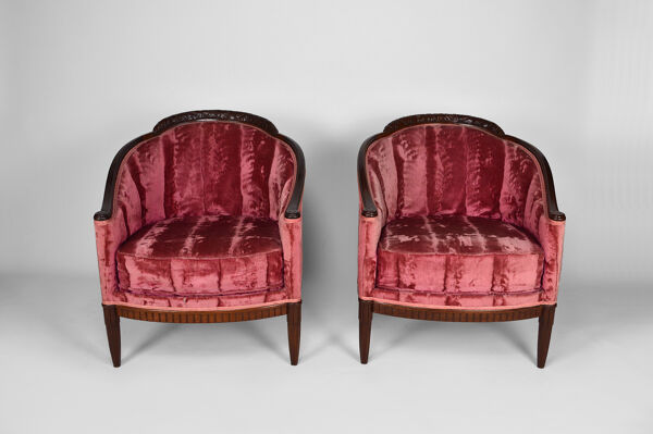 Salon Art Déco par Paul Follot en velours rose , circa 1920