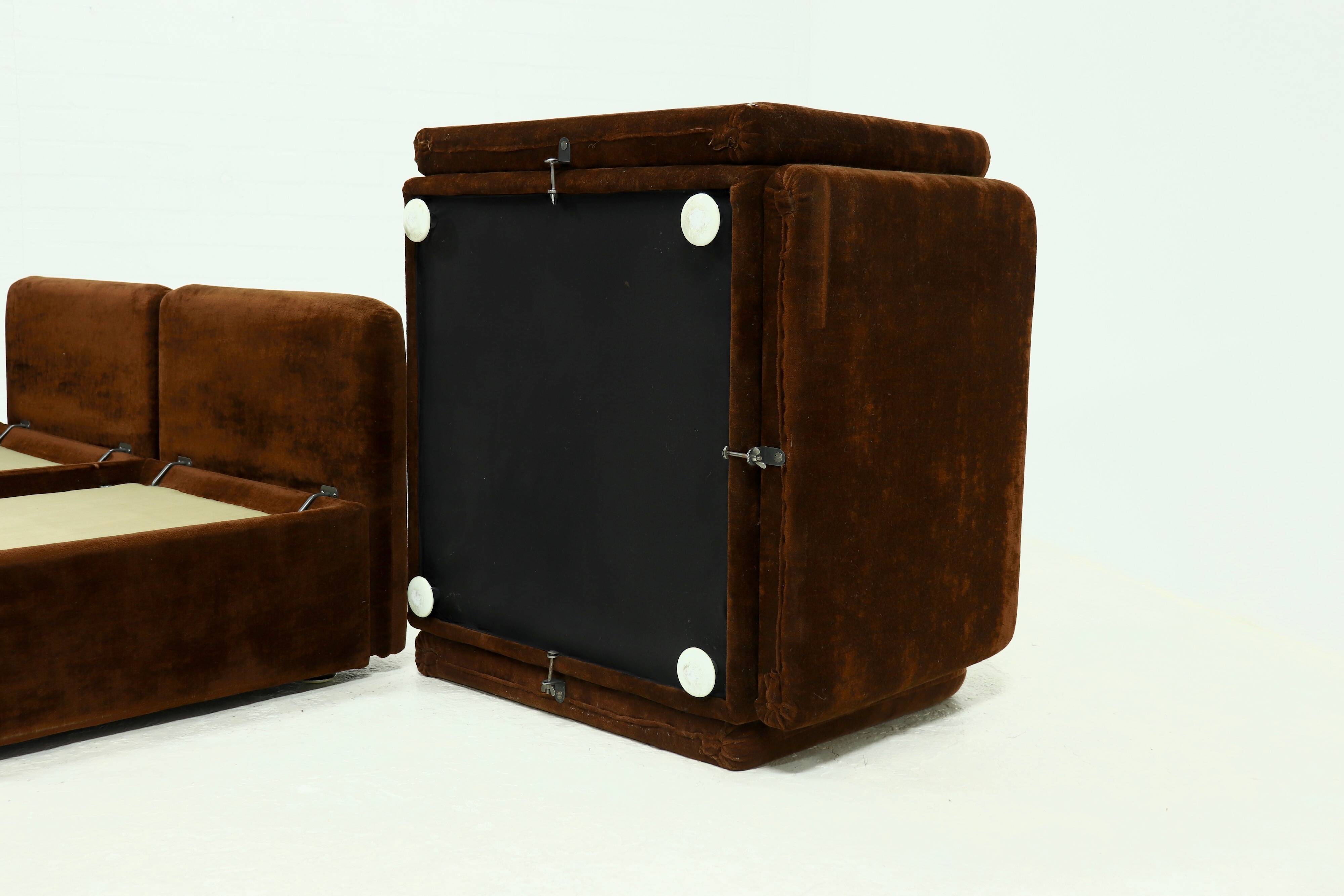 Rare 1970s brown velvet multifunctional modular sofa
