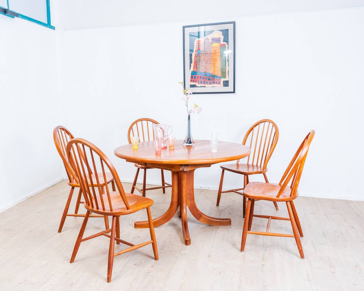 1970s solid teak dining table with Scandinavian design.