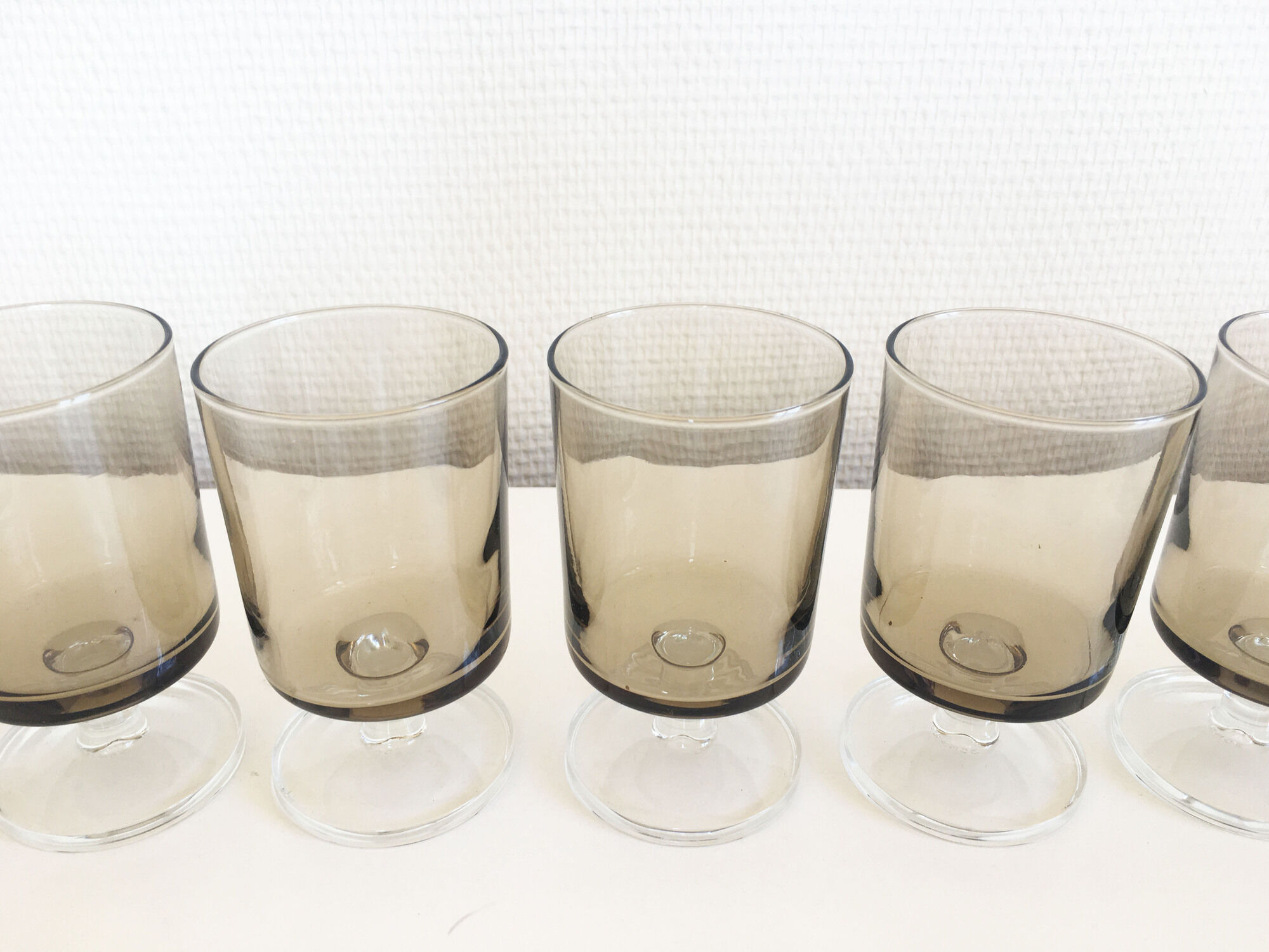 Lot of 11 Luminarc 1970 black smoked glass wine glasses