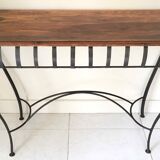 Chestnut console and wrought iron