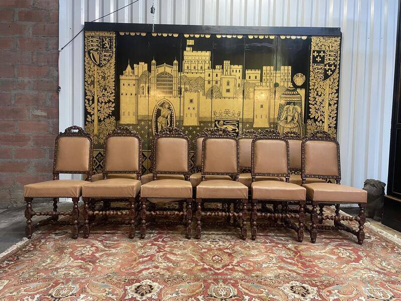 Set of 11 Louis XIII - Renaissance style chairs