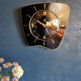 Vintage formica clock asymmetrical silent wall clock "Jaz black yellow"