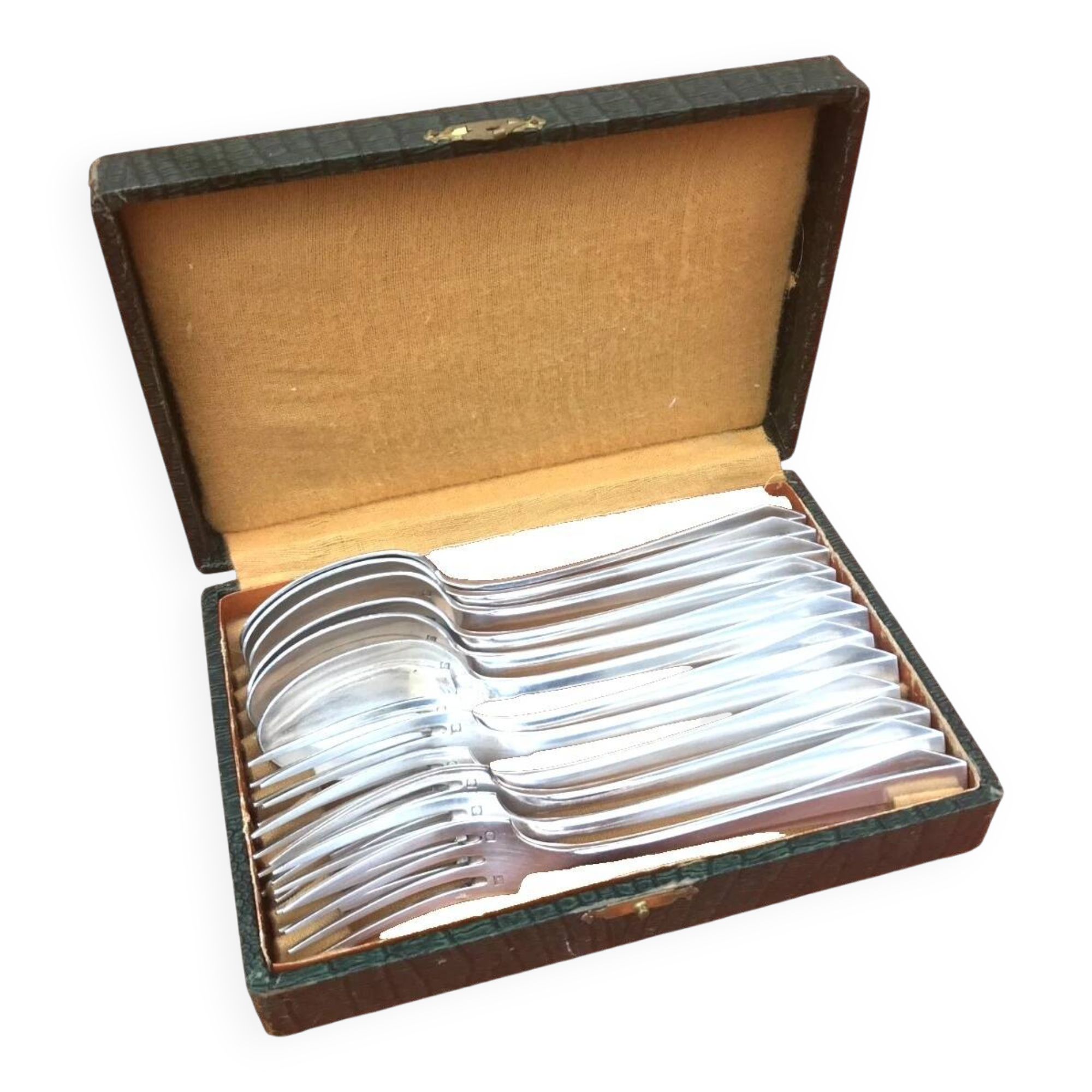 Art Deco Set of 6 forks and 6 large spoons, silver-plated metal, SNO REX