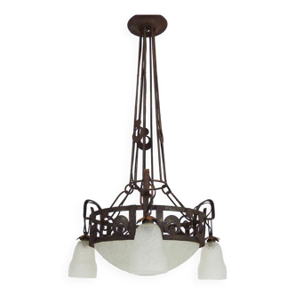 Pendant lamp chandelier Art Deco signed Primaflore France ( Degué ) Ceiling lamp Art Deco 1930