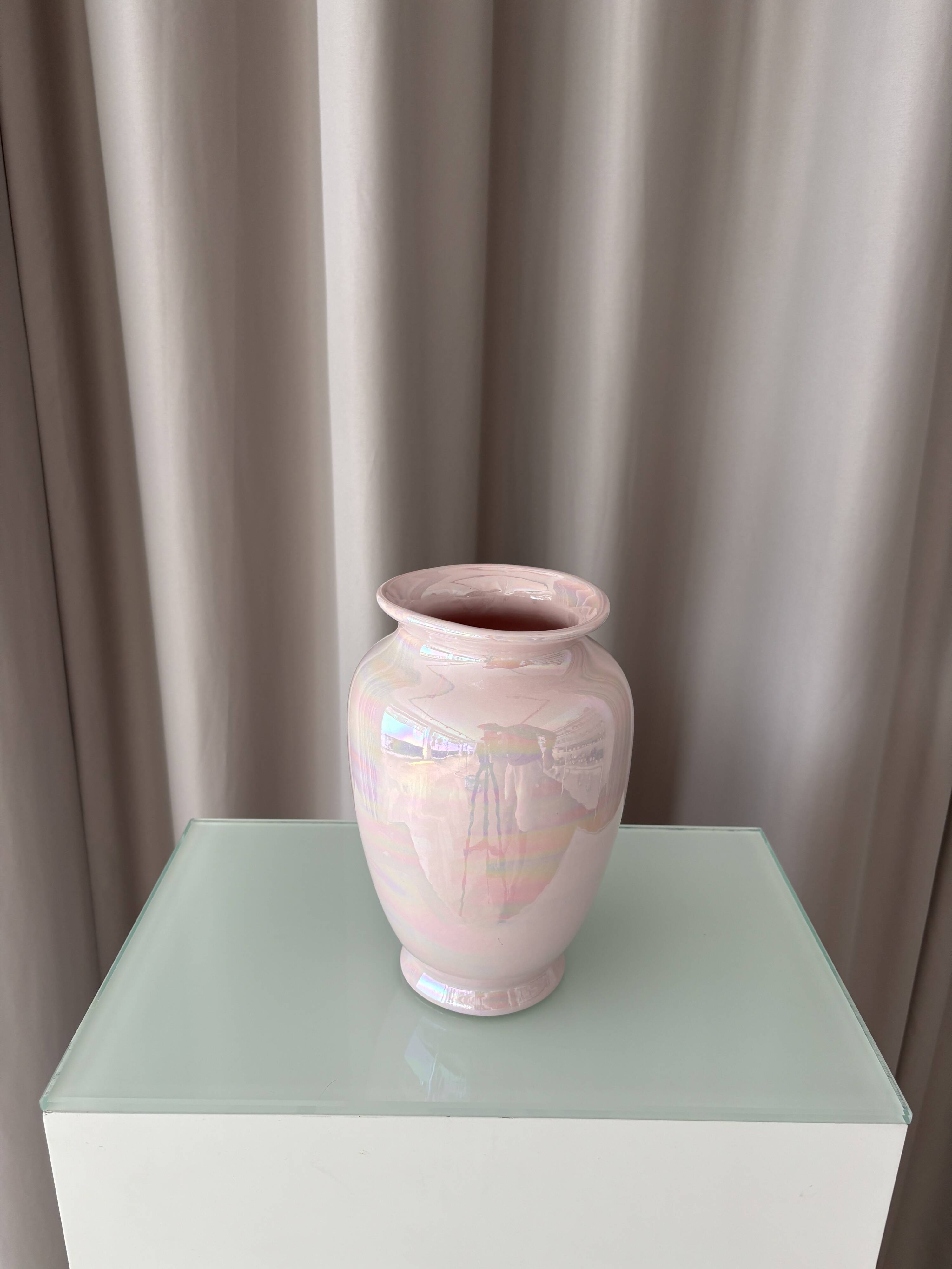 Vintage Pink Iridescent Ceramic Vase | Pearlescent Lustre Glaze | Postmoder