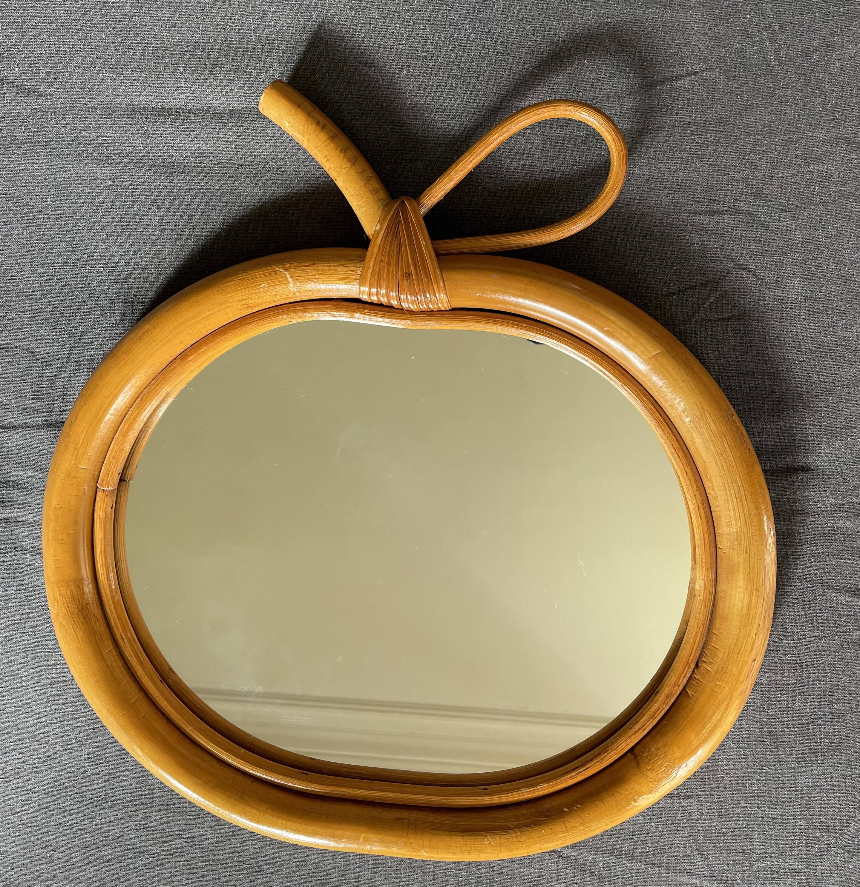 Miroir pomme en rotin & bambou 33x34cm