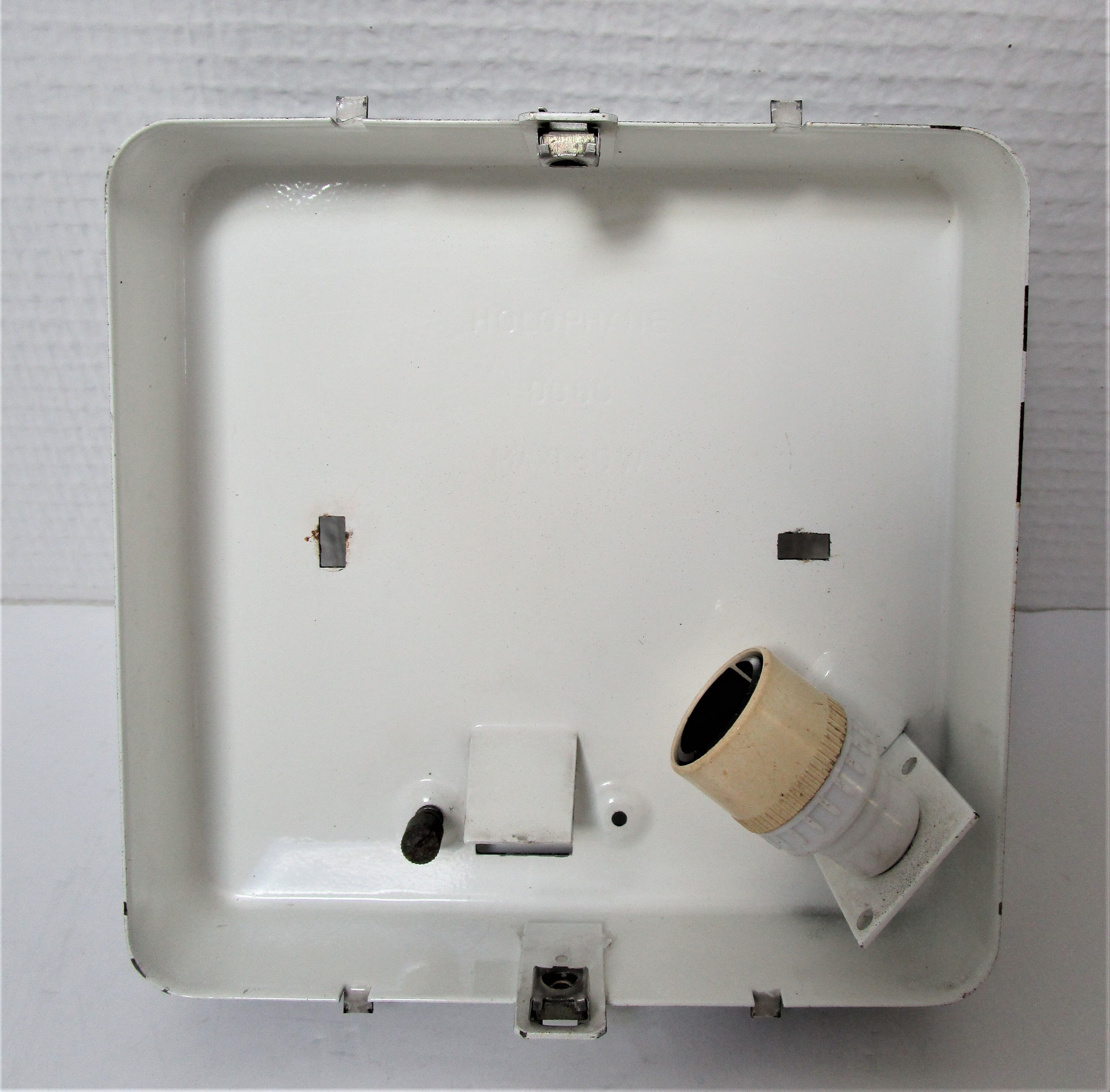 Holophane brand square wall light in moulded thick glass
