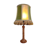 Lampe à poser pied torsadé, abat jour velours kaki et vessie porc, 1950