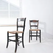 Set of 2 rustic French chairs with rush seats
