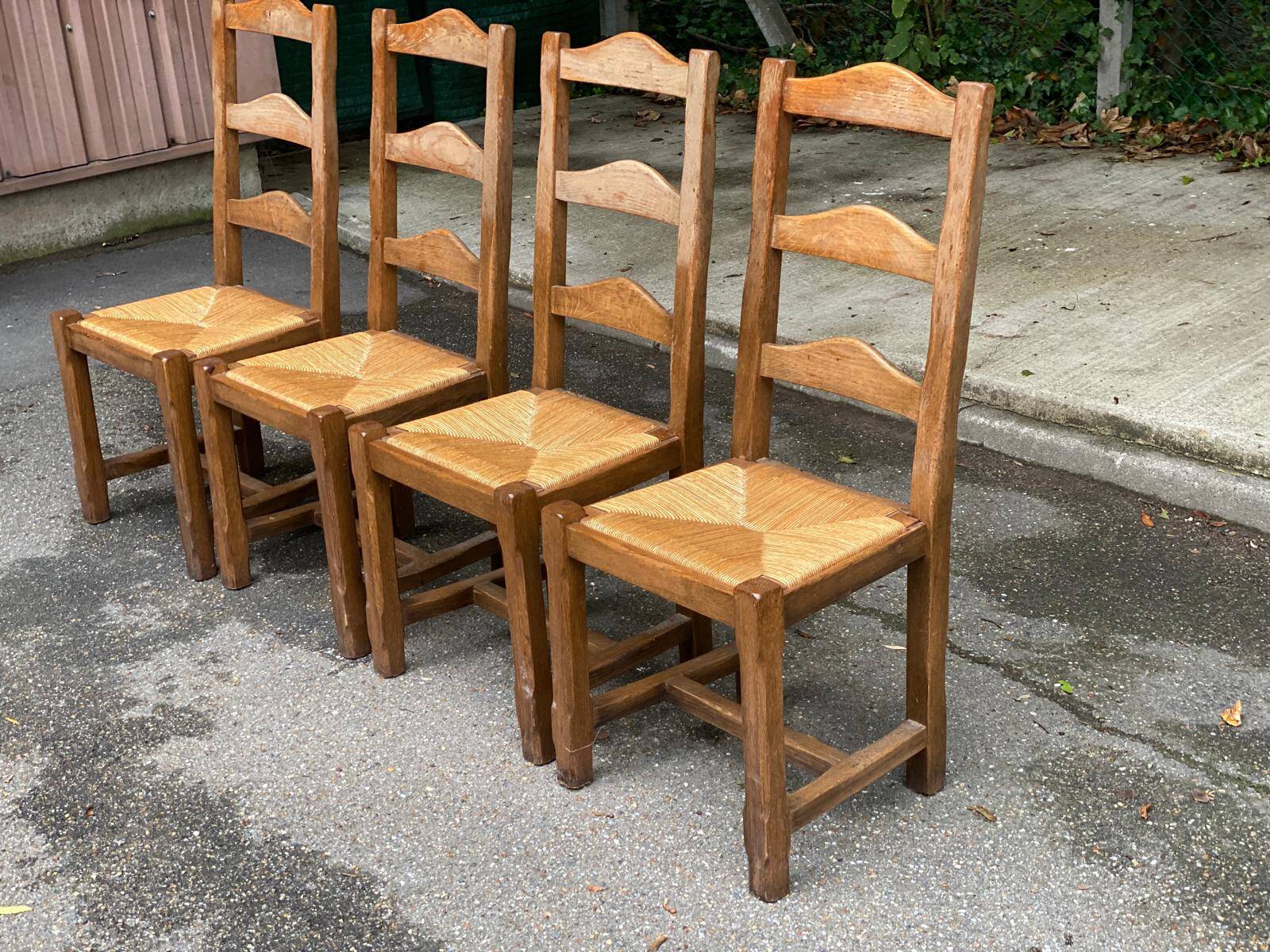 4 solid oak dining chairs with farmhouse straw