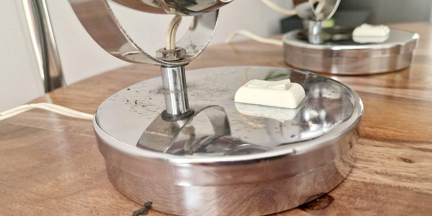 Pair of 1960s Space Age design chrome lamps