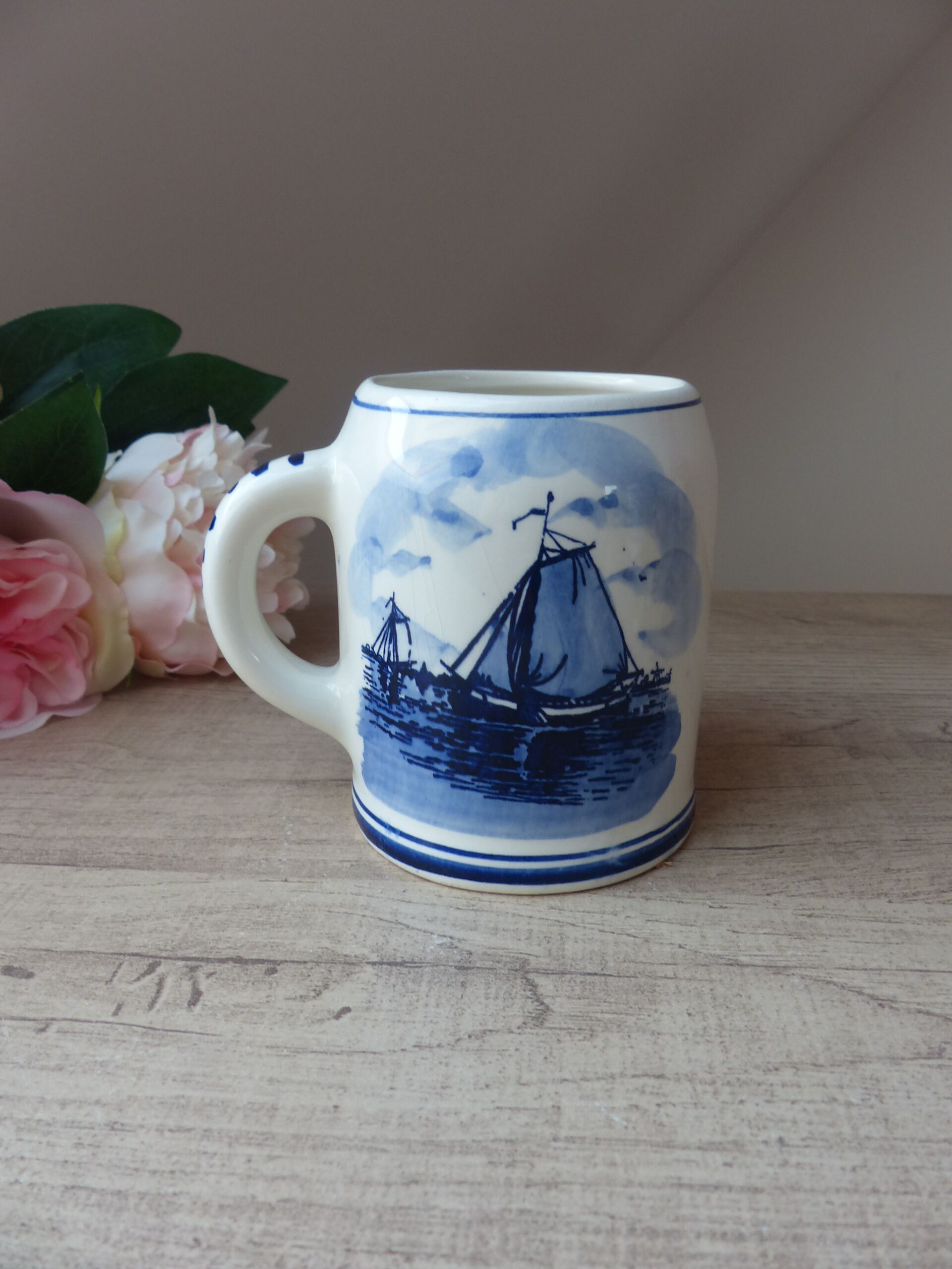 Mug ou chope à bière faïence de Delf Décor Moulins 10,5 cm