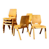 Set of 6 stackable Scandinavian wooden bistro chairs