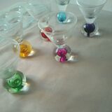 Box 6 liqueur glasses, colored ball base + serving tray, new