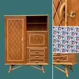 Armoire rotin et pieds compas 1960